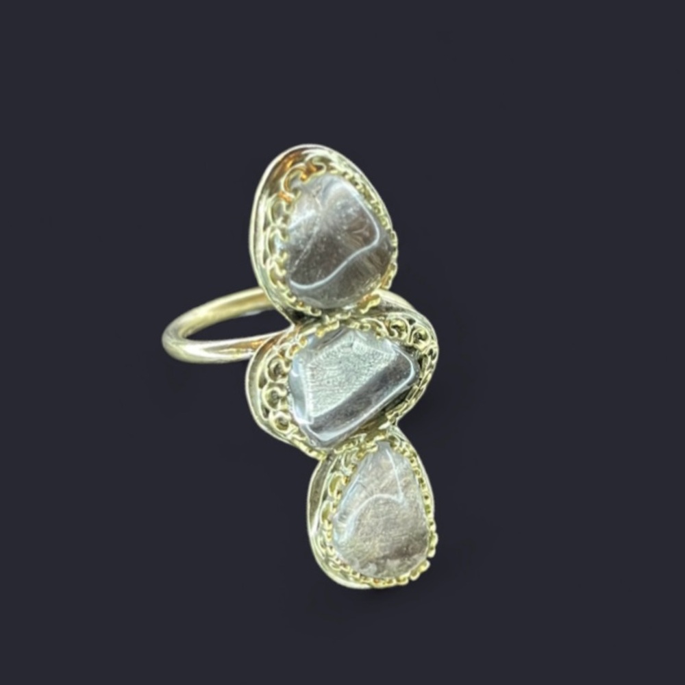 Freeform multi- crystal quartz Brass Metal Ring (size 6.5)